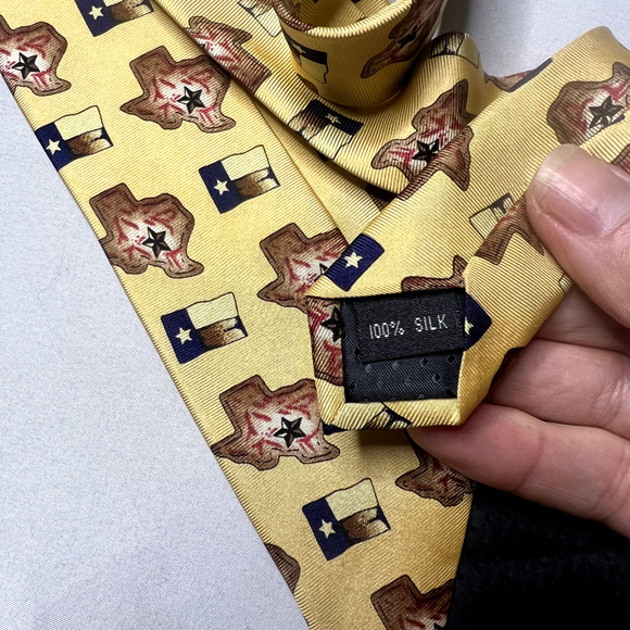 Zianetti Italian Luxury Silk Mens Tie Yellow Texas Lone Star State Career Wear - Picture 4 of 6
